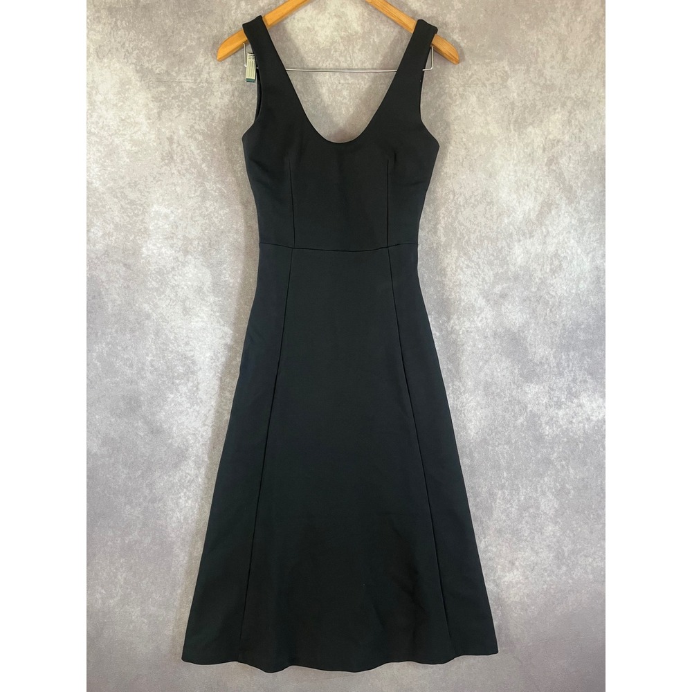 Ripley Rader Midi Dress Womens XS Black V-Neck A-Line Sleeveless Pockets NEW